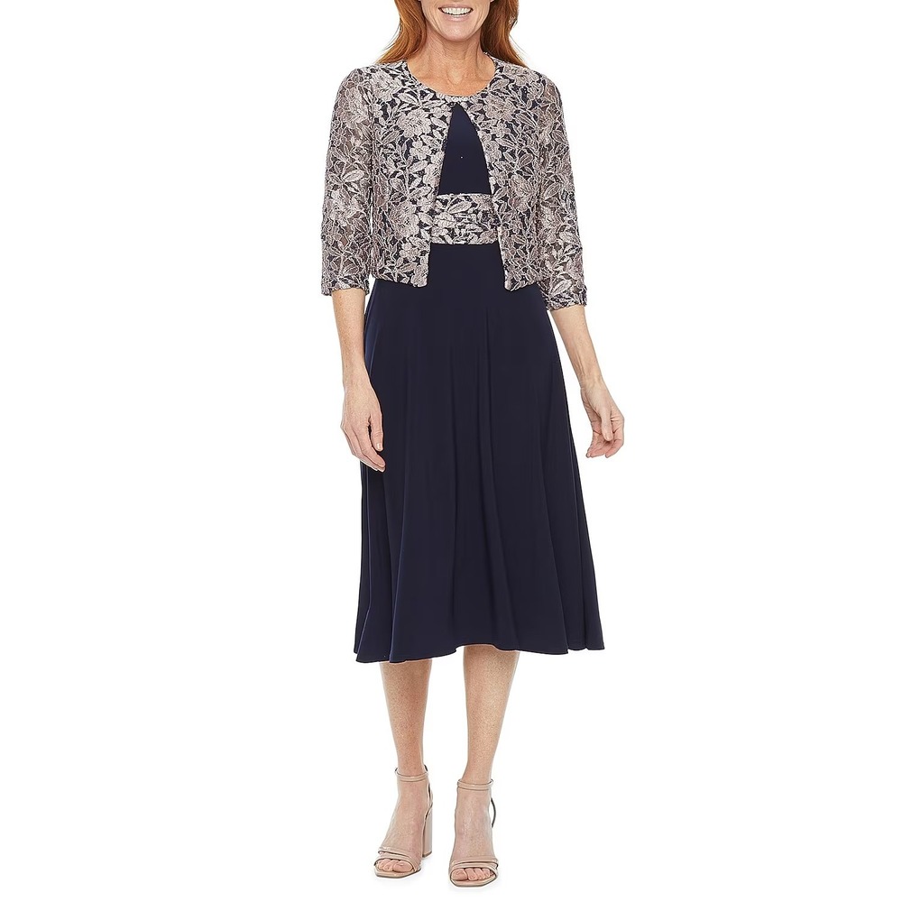 MSRP $130 Jessica Howard Womens 16 Navy Blush 2 Piece Jacket Dress